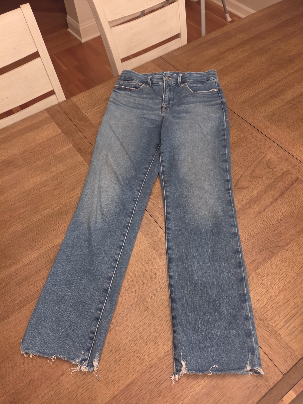 Good American High Rise Straight Leg Jeans Size 6/28 Raw Hem